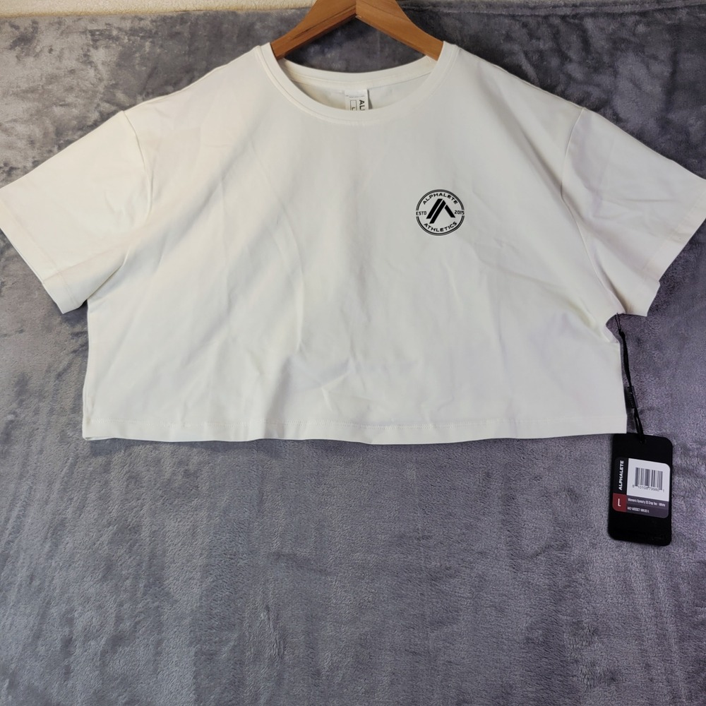 Alphalete Athletics Womens Dynasty SS Crop Tee White Large Workout Yoga Pilates